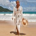 Crochet White Knitted Beach Cover up dress Tunic Long Pareos Bikinis Cover ups Swim Cover up Robe Plage Beachwear (Color: LXF938W1, size: One size)