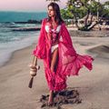 Crochet White Knitted Beach Cover up dress Tunic Long Pareos Bikinis Cover ups Swim Cover up Robe Plage Beachwear (Color: LXF390P1, size: One size)