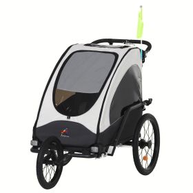 Child Bike Trailer 3 In1 Foldable Baby Trailer Transport Carrier with Shock Absorber System Rubber Tires Adjustable Handlebar (Color: default)