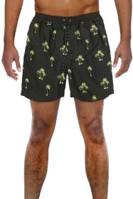 Palm Tree Print Swim Shorts (Color: Black, size: L)