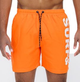 Solid Lined Beach Swim Text Swim Shorts (Color: Orange, size: 2XL)