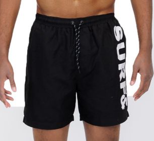 Solid Lined Beach Swim Text Swim Shorts (Color: Black, size: 2XL)