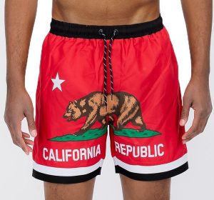 California CA Bear Swim Trunks Board Shorts (Color: Red, size: 2XL)