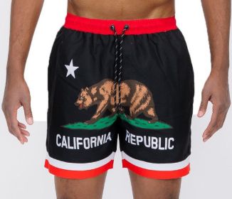 California CA Bear Swim Trunks Board Shorts (Color: Black, size: S)