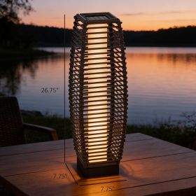Solar Floor Lamp, Outdoor Garden Lantern Pathway Light & Decorative Driveway Lighting with Auto On/Off LED Lights (Main Color: Gray, Main Material: Rattan)