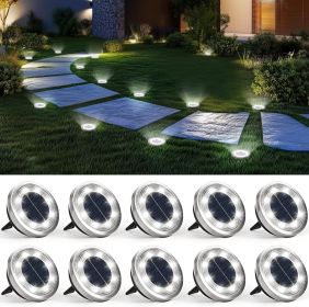 10 Pack Solar Ground Lights Outdoor Waterproof, Solar Powered Pathway Lights (Color: Cool White)
