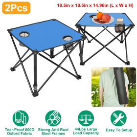 1Pc/2Pcs Options -- Foldable Camping Table Portable Picnic Table Lightweight Travel Desk with 2 Cup Holders Carrying Bag (Color: Blue, Quantity: 2Pcs)