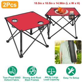 1Pc/2Pcs Options -- Foldable Camping Table Portable Picnic Table Lightweight Travel Desk with 2 Cup Holders Carrying Bag (Color: Red, Quantity: 2Pcs)