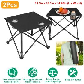 1Pc/2Pcs Options -- Foldable Camping Table Portable Picnic Table Lightweight Travel Desk with 2 Cup Holders Carrying Bag (Color: Black, Quantity: 2Pcs)