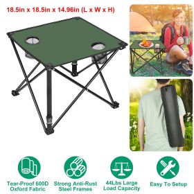 1Pc/2Pcs Options -- Foldable Camping Table Portable Picnic Table Lightweight Travel Desk with 2 Cup Holders Carrying Bag (Color: Green, Quantity: 1Pc)