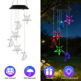 Color Changing Solar Wind Chime Light, Moon & Star Wind Chimes, Waterproof Outdoor Hanging Decor for Garden Balcony Porch (Type: 1pcs)