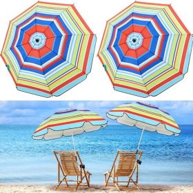 2 Pcs Automatic Chair Umbrella with Universal Clamp 44" UPF 50+ Portable Clamp on Beach Chair Adjustable Wheelchair Umbrella for Outdoor Patio Parasol (Color: Colorful Stripe)