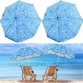 2 Pcs Automatic Chair Umbrella with Universal Clamp 44" UPF 50+ Portable Clamp on Beach Chair Adjustable Wheelchair Umbrella for Outdoor Patio Parasol (Color: Blue Ripple)