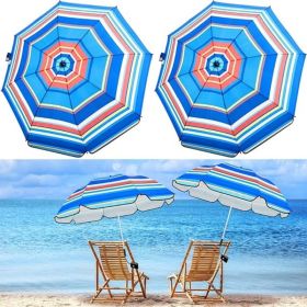 2 Pcs Automatic Chair Umbrella with Universal Clamp 44" UPF 50+ Portable Clamp on Beach Chair Adjustable Wheelchair Umbrella for Outdoor Patio Parasol (Color: Blue Stripe)