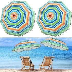 2 Pcs Automatic Chair Umbrella with Universal Clamp 44" UPF 50+ Portable Clamp on Beach Chair Adjustable Wheelchair Umbrella for Outdoor Patio Parasol (Color: Blue and Colorful Stripe)