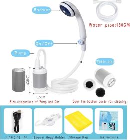 Portable Shower USB Shower Pump Rechargeable Battery Outdoor Shower for Trave Camping Camp Suitable Electric showerhead for Hiking Campsites (colro: Grey)