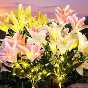 Solar Garden Lights, 2 Pack LED Lily Garden Decor Carefree Solar Flowers Outdoor Waterproof, Yard Decorations Outdoor (Color: 2Pink,1White,1Yellow   4)