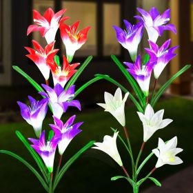 Solar Garden Lights, 2 Pack LED Lily Garden Decor Carefree Solar Flowers Outdoor Waterproof, Yard Decorations Outdoor (Color: 2 Purple, 1 Red, 1 White  4)
