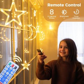 Ramadan Solar Icicle Lights,Outdoor Waterproof Moons Stars Curtain Window String with 8 Modes Timer Remote (Quantity: 1pcs)