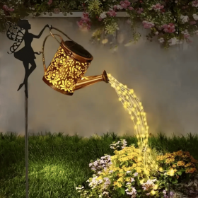 Outdoor Solar Watering Can with Lights Garden Decor Large Solar Powered Lanterns Hanging Waterproof LED Decorative Retro Metal Kettle String Lights fo (Color: Warm 1 PCS)