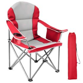 Oversized Camping Folding Chair, Heavy Duty Padded Chair with Cup Holder Storage and Cooler Bag, 5000 LBS Steel Frame, Portable for Outdoor (Color: Red)