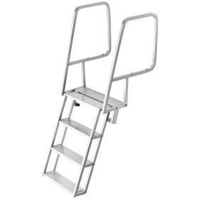 Flip-Up Dock Ladder, 4-Step, Heavy-Duty Aluminum Alloy Pontoon Boat Swim Ladder, with Non-Slip Wide Steps, 350 lbs Weight Capacity, Pull Rope Assist (Default: Default)