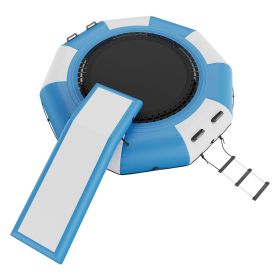 Inflatable Water Bouncer, 10ft Recreational Water Trampoline, Portable Bounce Swim Platform with Slide, 3-Step Ladder & Electric Air Pump (Color: Blue & White, size: 10 ft)