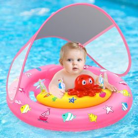 Baby Pool Float with Canopy, Inflatable Baby Swim Float with UPF50+ Sun Protection (Color: Pink)
