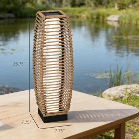 Solar Floor Lamp, Outdoor Garden Lantern Pathway Light & Decorative Driveway Lighting with Auto On/Off LED Lights (Main Color: Sand, Main Material: Rattan)