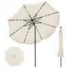 10 Ft Solar Powered Patio Umbrella with 24 LED Lights, Beige Outdoor Market Umbrella