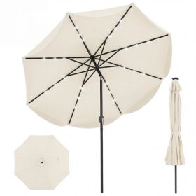 10 Ft Solar Powered Patio Umbrella with 24 LED Lights, Beige Outdoor Market Umbrella (title: default title)