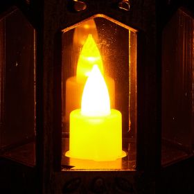 12 Pcs Decorative Candle Lantern, LED Electric Flameless Candle, Plastic LED Holder with Glass (Color: Bronze, Quantity: 12 Pieces)
