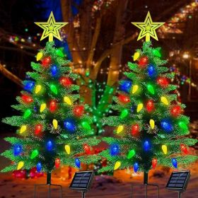 2-Pack 3.6FT Solar Christmas Tree Outdoor Christmas Decorations, 8 Modes Solar Xmas Tree Lights with 100 LED (Color: Green)