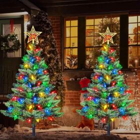 Upgraded Set of 2 Solar Christmas Tree, Outdoor Christmas Decorations (Color: Dark Green)