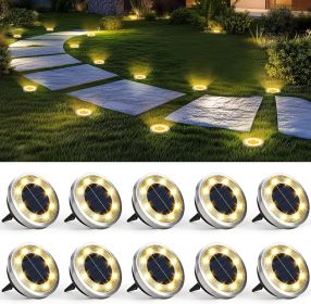 10 Pack Solar Ground Lights Outdoor Waterproof, Solar Powered Pathway Lights (Color: Warm White)