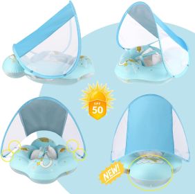 Baby Float with Canopy UPF50+ Sun Protection for Infant Newborn Toddler Inflatable Swimming Spring Swim Water Float 0-36 Months with Balance Ball Safe (Color: Blue)