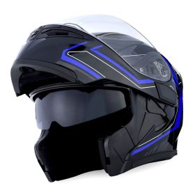 Motorcycle Street Bike Modular Flip up Dual Visor Full Face Helmet HB89 (Color-Size: Arrow Blue-S)
