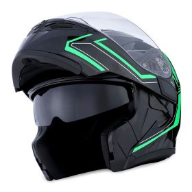 Motorcycle Street Bike Modular Flip up Dual Visor Full Face Helmet HB89 (Color-Size: Arrow Green-M)
