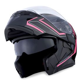 Motorcycle Street Bike Modular Flip up Dual Visor Full Face Helmet HB89 (Color-Size: Arrow Pink-M)