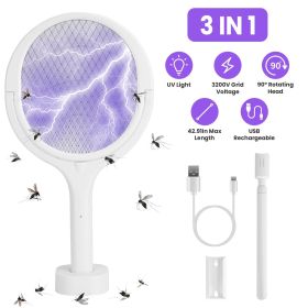 3 In 1 Electric Bug Zapper Racket 90ºRotating Bug Zapper Wand Indoor Outdoor Handheld Mosquito Swatter with Telescopic Extension Wand (Color: as picture)