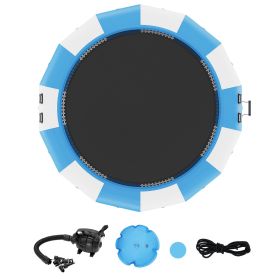 Inflatable Water Bouncer, 15ft Recreational Water Trampoline, Portable Bounce Swim Platform with 3-Step Ladder & Electric Air Pump (Color: Blue & White, size: 15 ft)