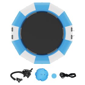 Inflatable Water Bouncer, 13ft Recreational Water Trampoline, Portable Bounce Swim Platform with 3-Step Ladder & Electric Air Pump (Color: Blue & White, size: 13 ft)