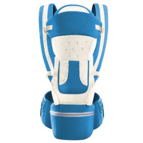 Multifunctional Baby Carrier With Hip Seat Head Hood Front Back Side Carrying All Position Ergonomic Adjustable Infant Carrier For 0-4 Years Old Newbo (Color: Blue)