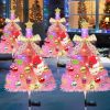 4 Pcs Solar Christmas Tree Pink, Outdoor Christmas Decorations, 80 LED Waterproof Solar Christmas Lights