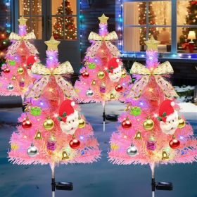4 Pcs Solar Christmas Tree Pink, Outdoor Christmas Decorations, 80 LED Waterproof Solar Christmas Lights (Color: 4pcs Christmas trees-Pink)