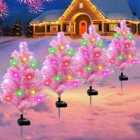 Solar Christmas Tree Outdoor Decor, Waterproof Solar Xmas Decorations Garden Stake Lights (Color: 4pcs Christmas trees-Pink)