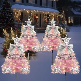 4 Pack Christmas Tree Solar Pathway Lights Outdoor Decorations (Color: Pink Tree)