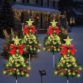 4 Pack Christmas Tree Solar Pathway Lights Outdoor Decorations (Color: Green Tree)