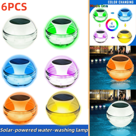 Outdoor Solar Rechargeable Floating Pool Lights,Pool Lights That Float with Solar Charging Panel,IPX7 Waterproof for Inground Pool, Bathroom, Bathtub (Quantities: 6 PCS)