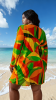 Plus Size Multi-Color Patchwork Printed V-Neck Camisole Boxer Shorts Slim Fit Covering Women's Beach Vacation Swimsuit Three-Piece Set